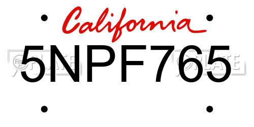 5NPF765 California License Plate