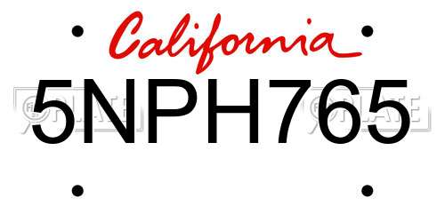 5NPH765 California License Plate