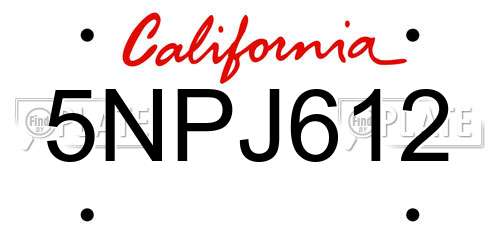5NPJ612 California License Plate