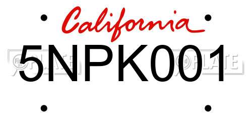 5NPK001 California License Plate
