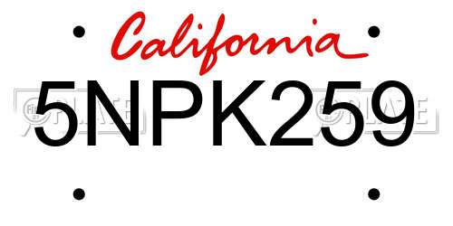 5NPK259 California License Plate