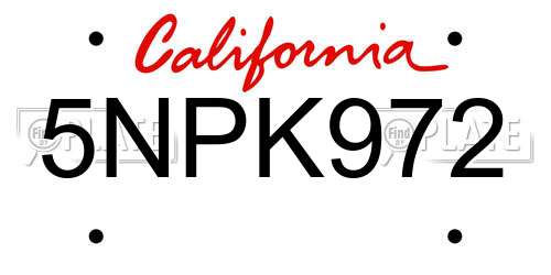 5NPK972 California License Plate