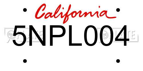 5NPL004 California License Plate