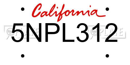 5NPL312 California License Plate