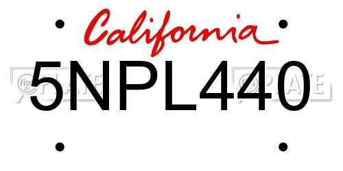 5NPL440 California License Plate