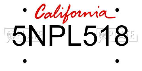 5NPL518 California License Plate