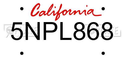 5NPL868 California License Plate