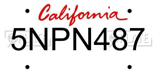 5NPN487 California License Plate