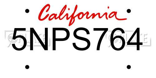 5NPS764 California License Plate