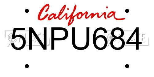 5NPU684 California License Plate