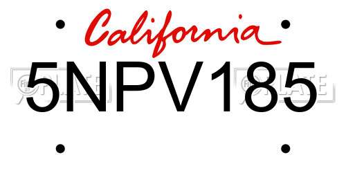 5NPV185 California License Plate