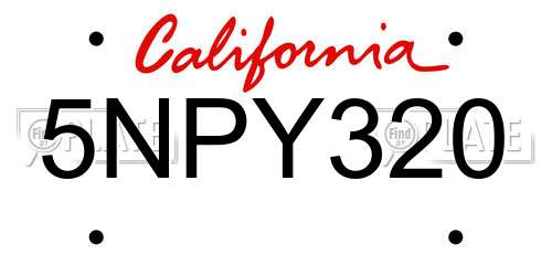 5NPY320 California License Plate