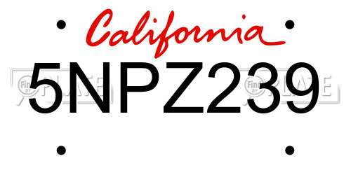 5NPZ239 California License Plate