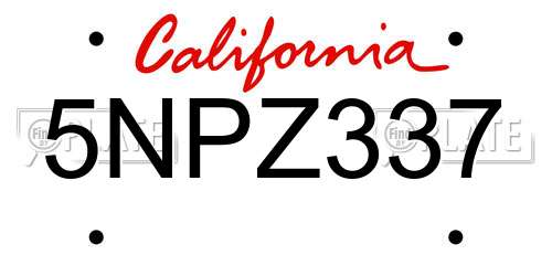 5NPZ337 California License Plate