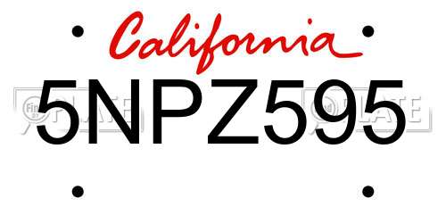 5NPZ595 California License Plate