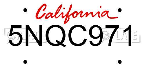 5NQC971 California License Plate