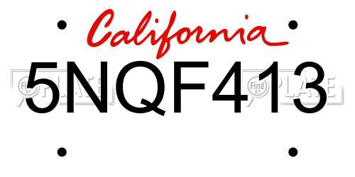 5NQF413 California License Plate