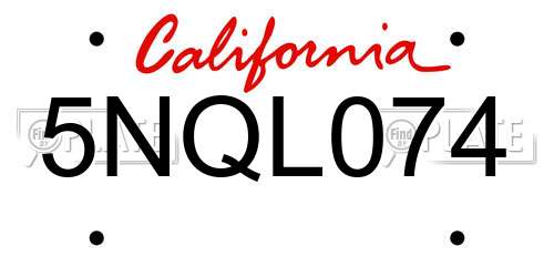 5NQL074 California License Plate