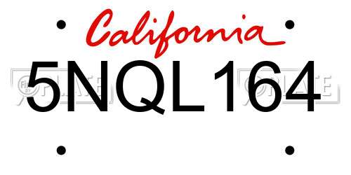 5NQL164 California License Plate