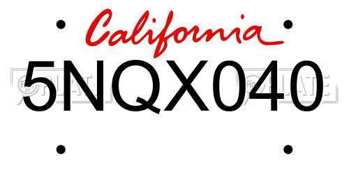 5NQX040 California License Plate