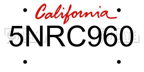 5NRC960 California License Plate