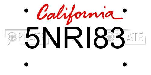 5NRI83 California License Plate
