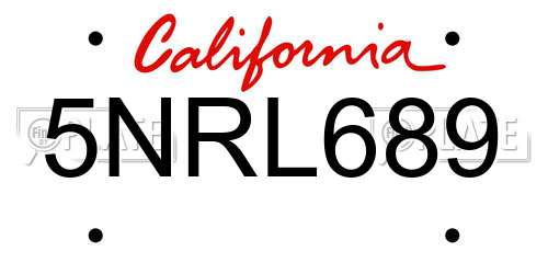 5NRL689 California License Plate