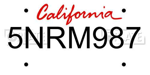5NRM987 California License Plate