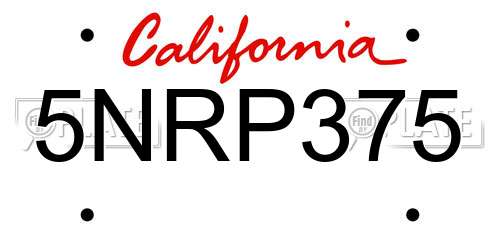 5NRP375 California License Plate