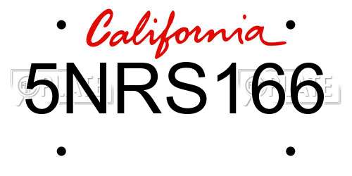 5NRS166 California License Plate