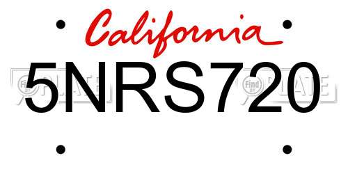5NRS720 California License Plate