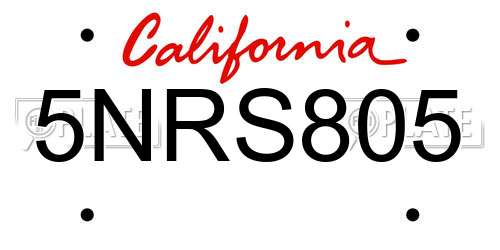 5NRS805 California License Plate