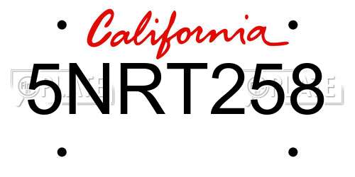 5NRT258 California License Plate
