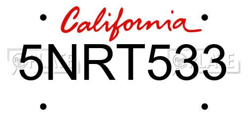 5NRT533 California License Plate