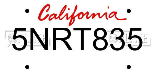 5NRT835 California License Plate