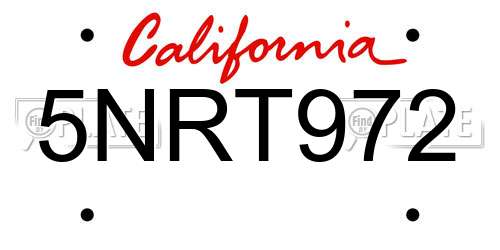 5NRT972 California License Plate