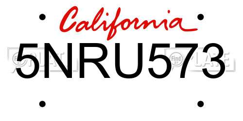 5NRU573 California License Plate