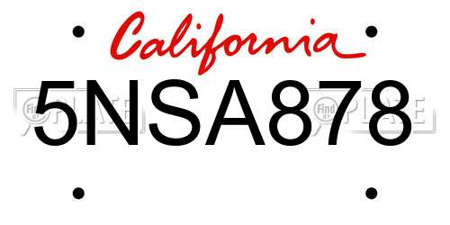 5NSA878 California License Plate