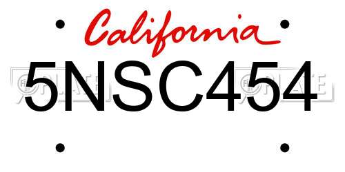 5NSC454 California License Plate