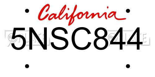 5NSC844 California License Plate