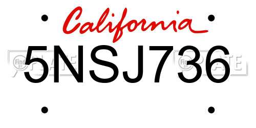 5NSJ736 California License Plate