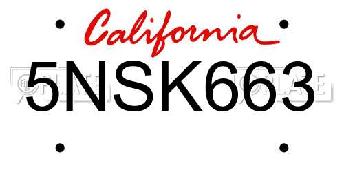 5NSK663 California License Plate