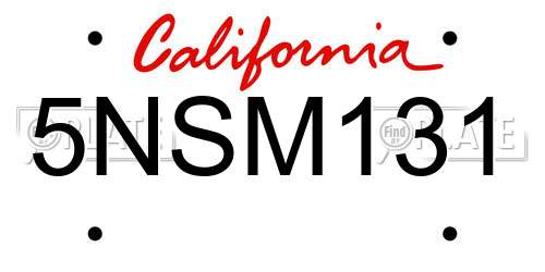 5NSM131 California License Plate