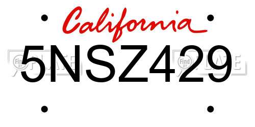 5NSZ429 California License Plate