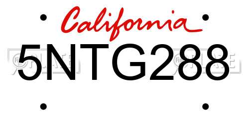 5NTG288 California License Plate