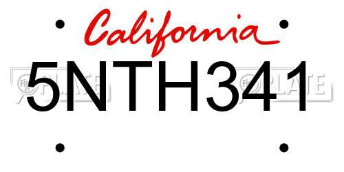 5NTH341 California License Plate