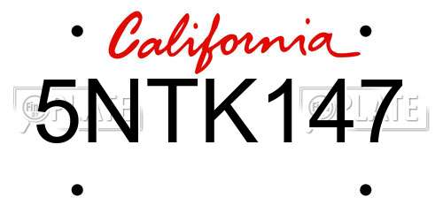 5NTK147 California License Plate