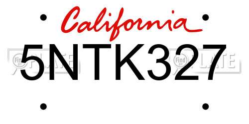 5NTK327 California License Plate