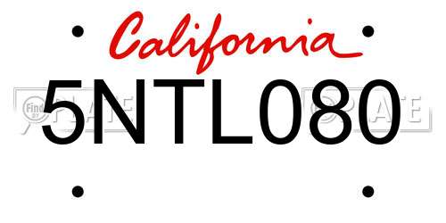5NTL080 California License Plate