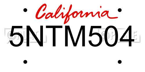 5NTM504 California License Plate
